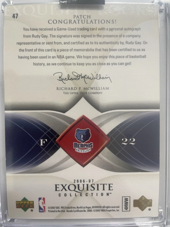 2006-07 Exquisite Collection RUDY GAY Rookie Patch Auto RC SP 37/99 - Image 2 of 2