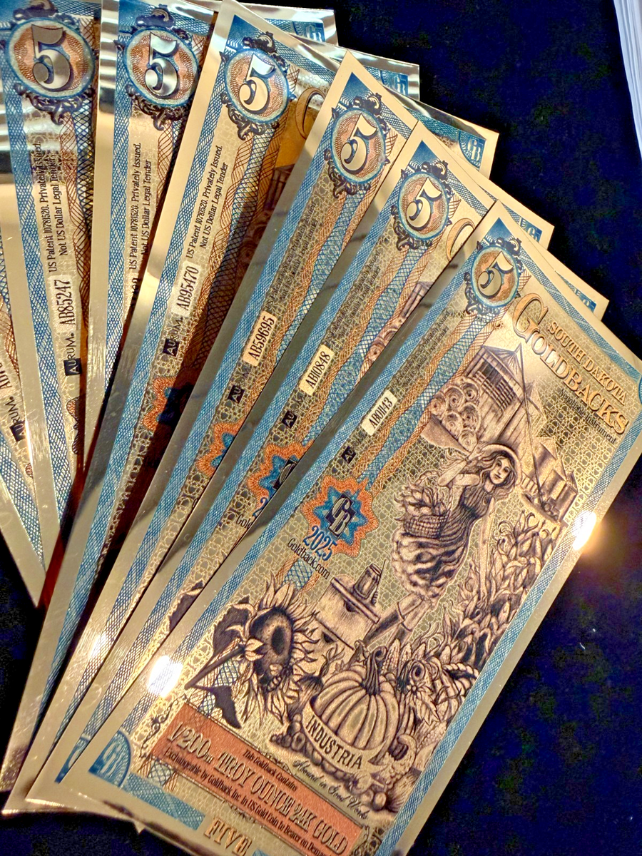 5 SOUTH DAKOTA Goldback 1/200 oz 24K Pure Gold Aurum Gold Foil