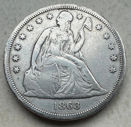 1863 United States Seated Liberty Silver Dollar- F  SCARCE CIVIL WAR DATE (XCS2)