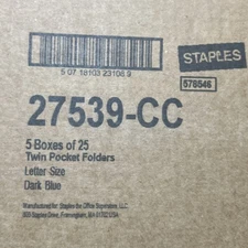 Staples Twin-Pocket Folders, Letter Size, Dark Blue Lot 5 Of 25 (125) FreeShipp