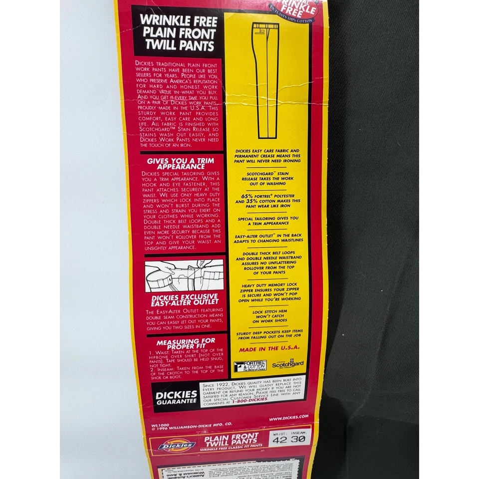 Vintage Dickies Mens Wrinkle Free Plain Front Twill Work Pants Size 42x30 Green - Image 4 of 4