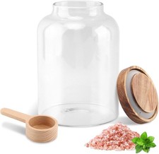 Bath Salts Glass Jar, Bath Salt Container with Wooden Lid and Scoop, Airtight