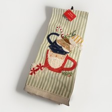 WORLD MARKET Christmas Green Santa Mr Mrs Claus Embroidered Kitchen Towel Set