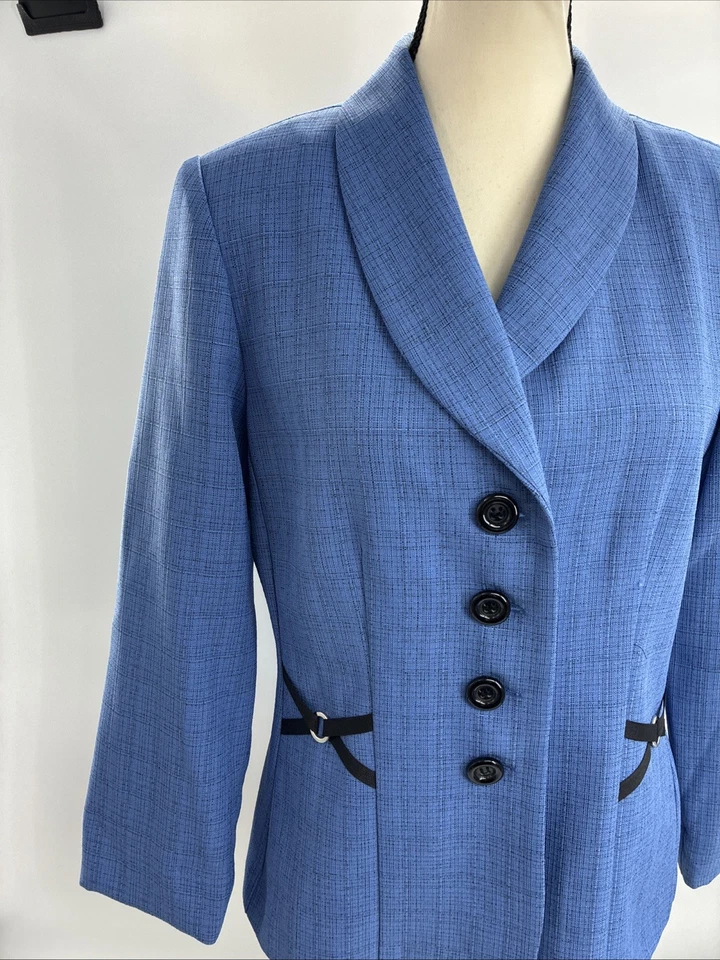 Perceptions Womens 10 Blue Button Front Blazer Shawl Collar Career Jacket - Image 2 of 4