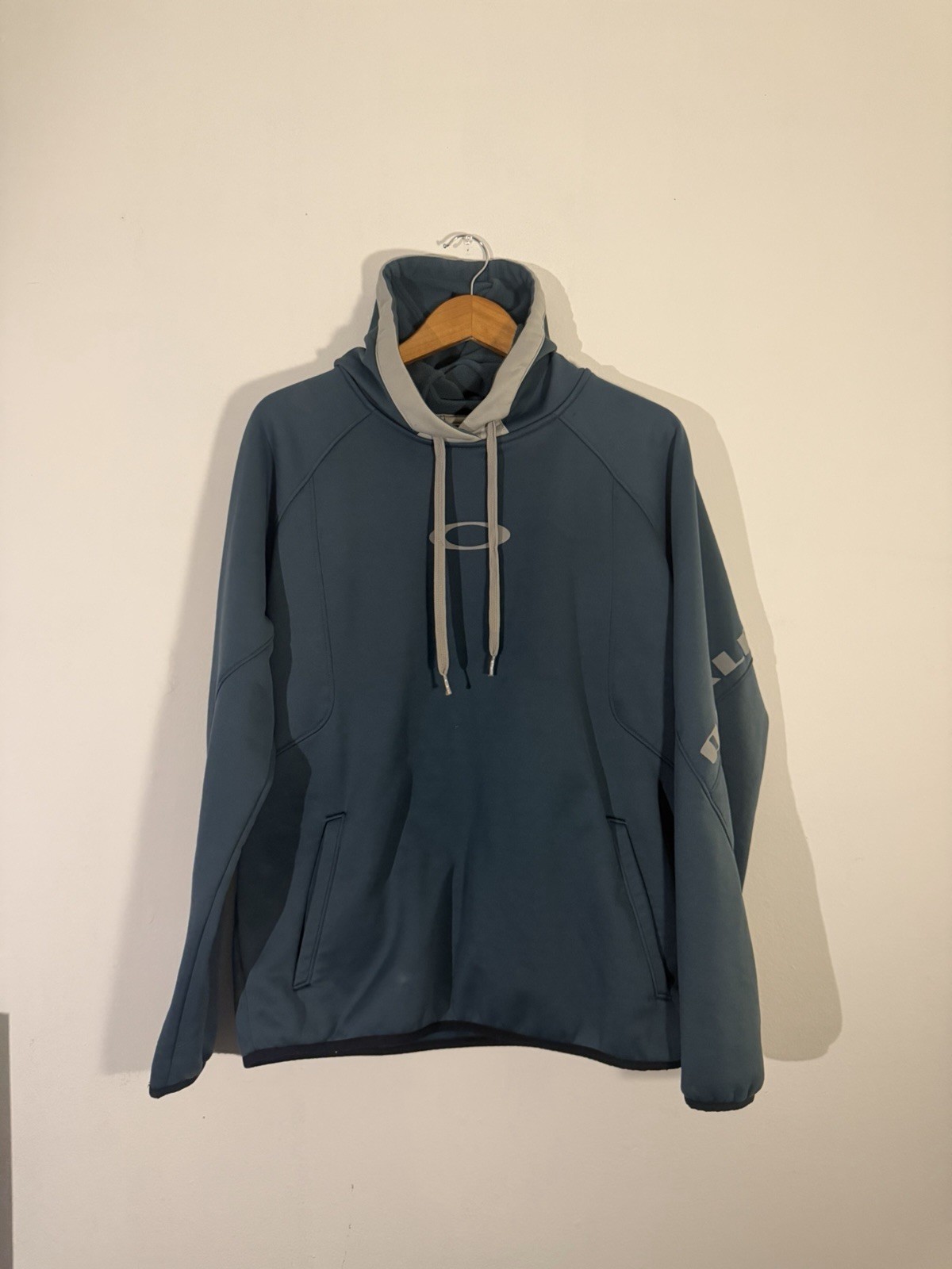 Sudadera con capucha para hombre Y2K Oakley azul logotipo 3M reflectante tecnología polar