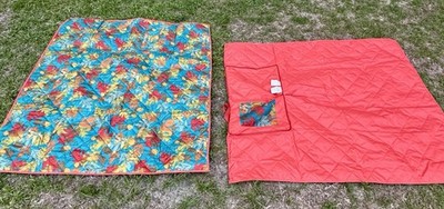 Lot of 2 Mainstays Quilted Reversible Lawn /Throw Blankets 60x70 Multicolor Leaf