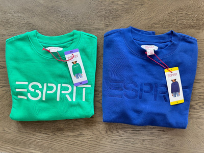 NWT Esprit Women's Logo Fleece Crewneck Viral 80's Vintage Green XS and Blue S