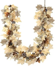 6ft Lighted Autumn Garland Pumpkins Maple Leaves Pinecones Berries Mantel Decor 