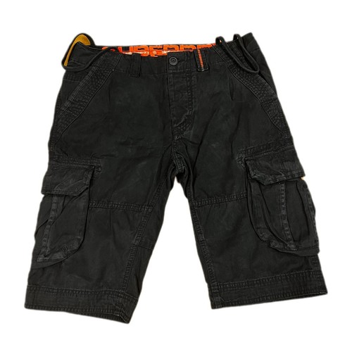 Superdry Mens Cargo Shorts Small W30 Black Slim Core Lite Button Fly Pockets