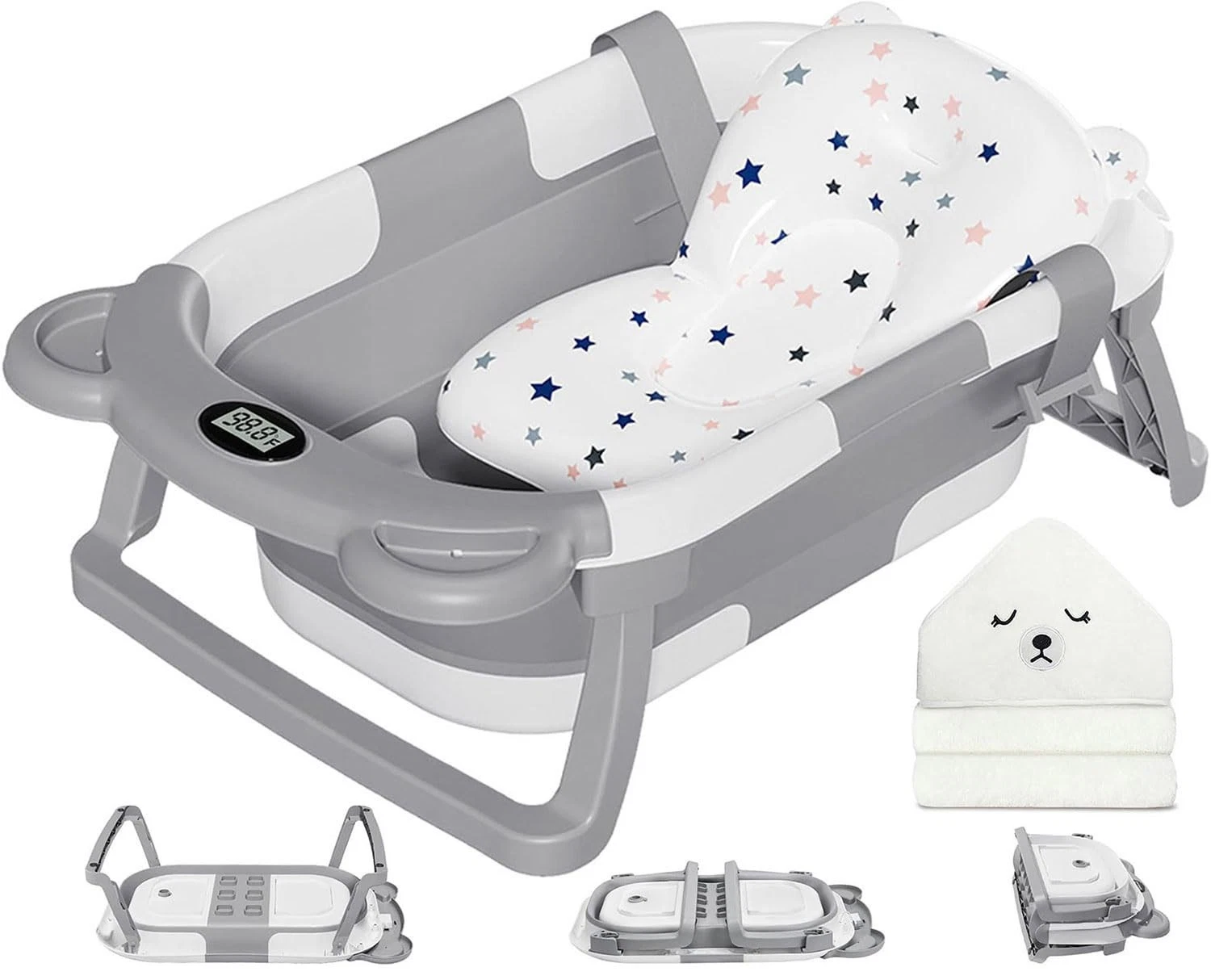 Collapsible Baby Bathtub for Newborn with Thermometer & 1 Soft Floating Cushion
Opens in a new windo