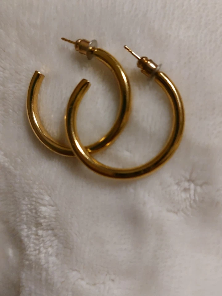 Halbcreolen Stecker Metall Ohrringen Goldfarbe 25 mm - Bild 2 von 4