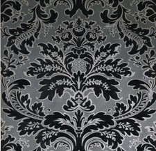 Wallpaper flocking black silver gray metallic Flocked damask velvet flock 3D