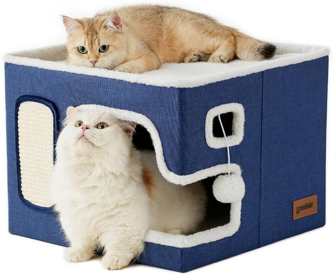 Cat Beds for Indoor Cats Large Cat House for Pet with Fluffy Ball Hanging  and