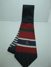 TOMMY HILFIGER 100% Silk Tie Made In USA Red/Whit/Blue/Green Stripes Crest
