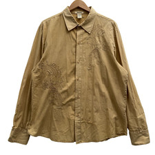 Y2K Pop Icon Men's XXL Tan Embroidered Long Sleeve Button Up Buckle Affliction