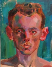 Original Oil Portrait Young Man Contemporary Realism Impressionism Signed