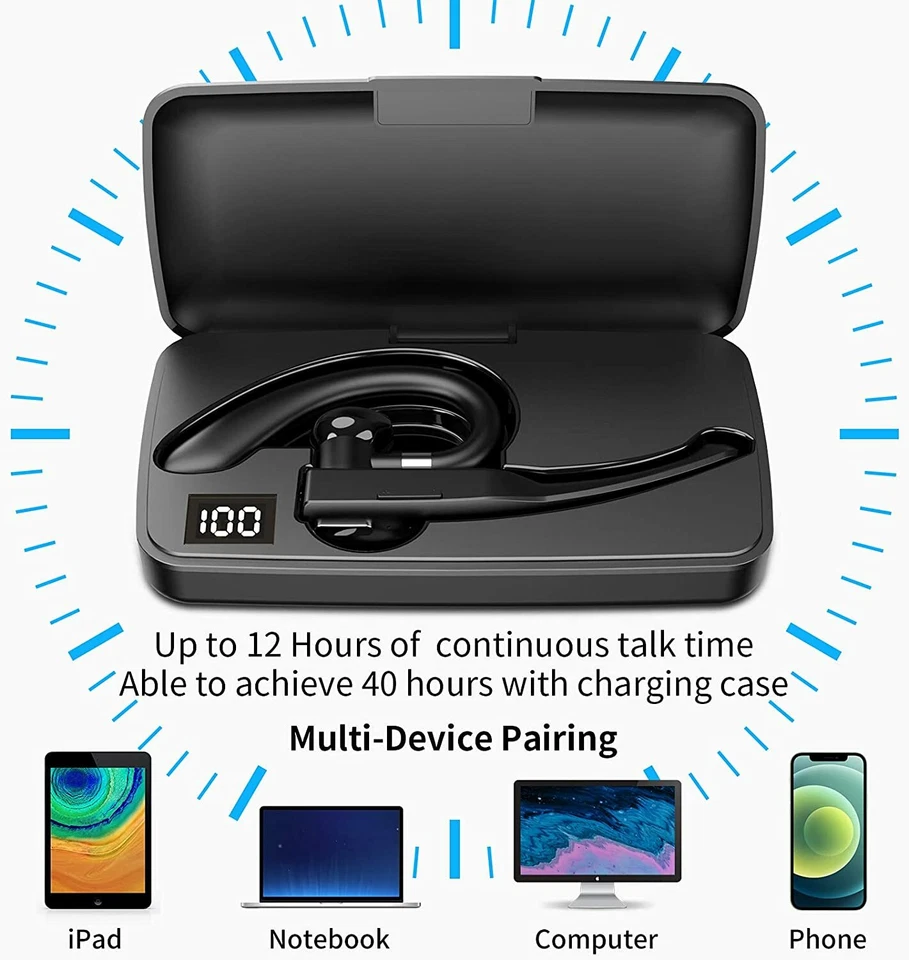 Wireless Phone Bluetooth Handsfree Earpiece Truck Driver Office Headset Earbud - image 2 of 4