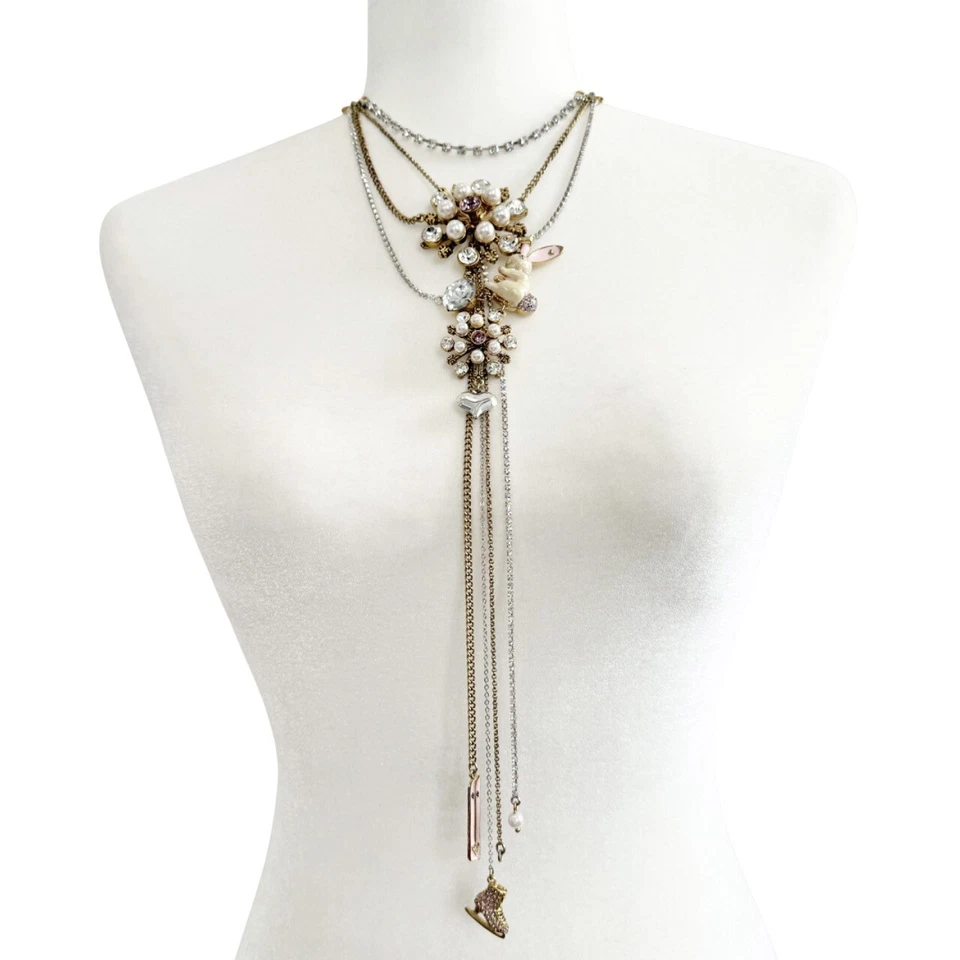 Betsey Johnson 项链 滑雪 兔子吊饰 水钻 分层 复古珠宝首饰