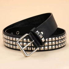Punk Style Rivet Belt Set, Equipped with Stainless Steel Square Buckle, PU Panel