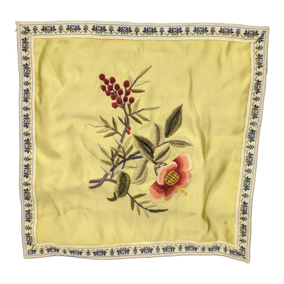 Royal Blue Velvet And Embroidered Flowers Accent Pillow Cover 14"x 14" - Image 4 of 4