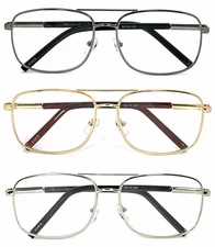 Pilot Reading Glasses Classic Square Retro Metal Frame Spring Hinge Reader