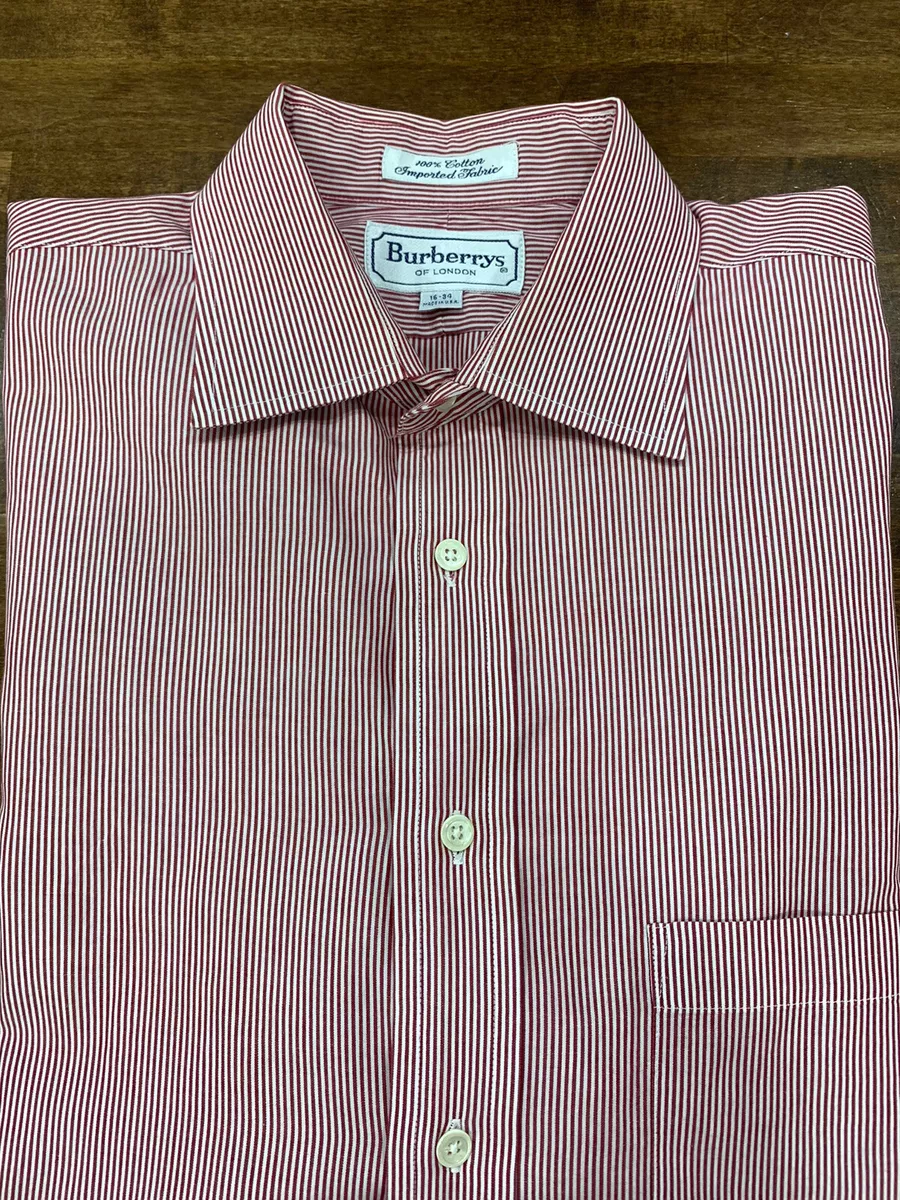 Vintage Burberry’s of London Red Stripe Dress Shirt Made in USA sz 16 - 34 EUC