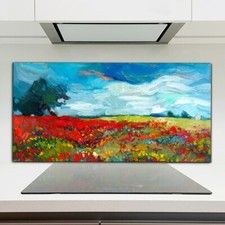 Kitchen Splashback Toughened Glass Heat Resistant 120x60 Flower fields