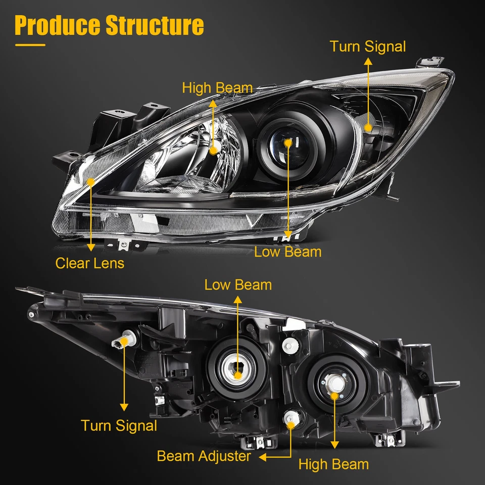 Para 2010 2011 2012 2013 Mazda 3 (5 velocidades) conjunto de faróis par de carcaça preta - Imagem 3 de 4