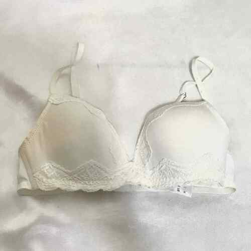 CHAINSTORE CREAM UNDERWIRED LACE SATIN MOULDED PUSH UP BRA CUPS