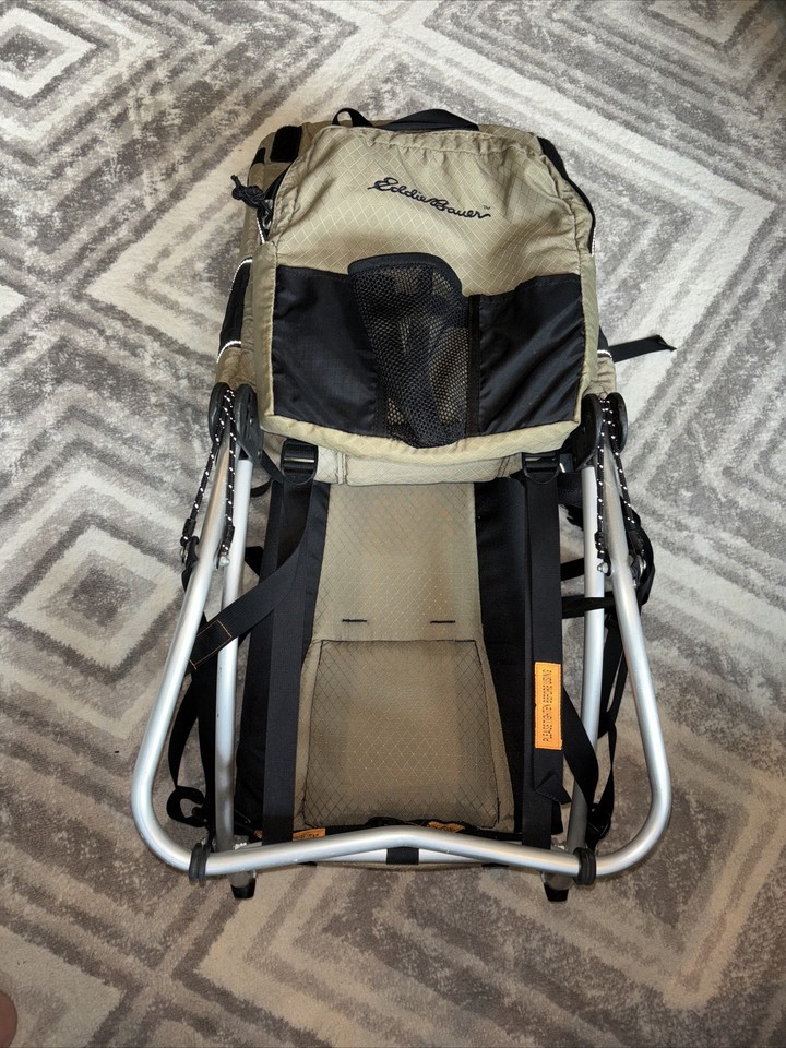 Eddie Bauer Baby Carrier Aluminum Frame Backpack Beige/Black Hiking