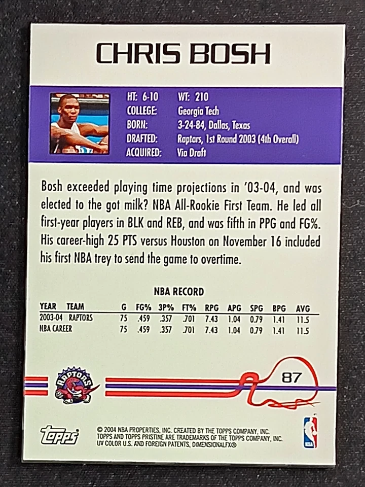 2004-05 Topps Pristine #87 Chris Bosh - Toronto Raptors - Image 2 of 2
