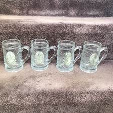 Beer Mugs set of 4 Pressed Glass with Pewter Golf Emblem Collectible