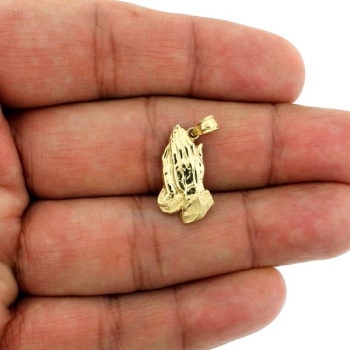 Echt 10K Gelbgold Diamantschliff betende Hände Anhänger, 10KT Charm, Herren Damen - Bild 1 von 7