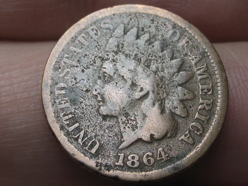 1864 L Indian Head Cent Penny, With L, Pointed Bust- VG/Fine Details