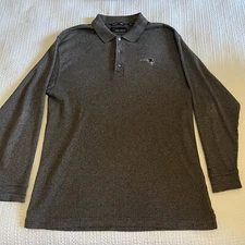 Greg Norman Polo Golf Shirt Mens L Gray Thick  LongSleeve New England Patriots