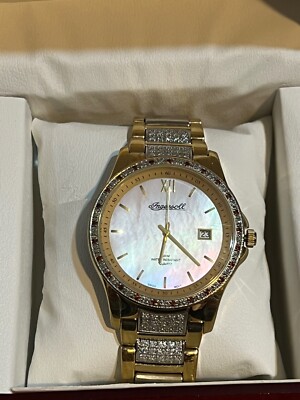 INGERSOLL DIAMOND&JEMS IG 0212DG N 00925 18 CARAT GOLD PLATED USED