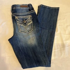 Vigoss Women’s Size 2 Slim Boot Cut Jeans Blue Dark Wash Denim Flip Pockets