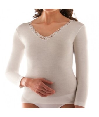 Women's Long Sleeve Wool Cotton Underwear Shirt Liabel 05321 1046 Round Neck