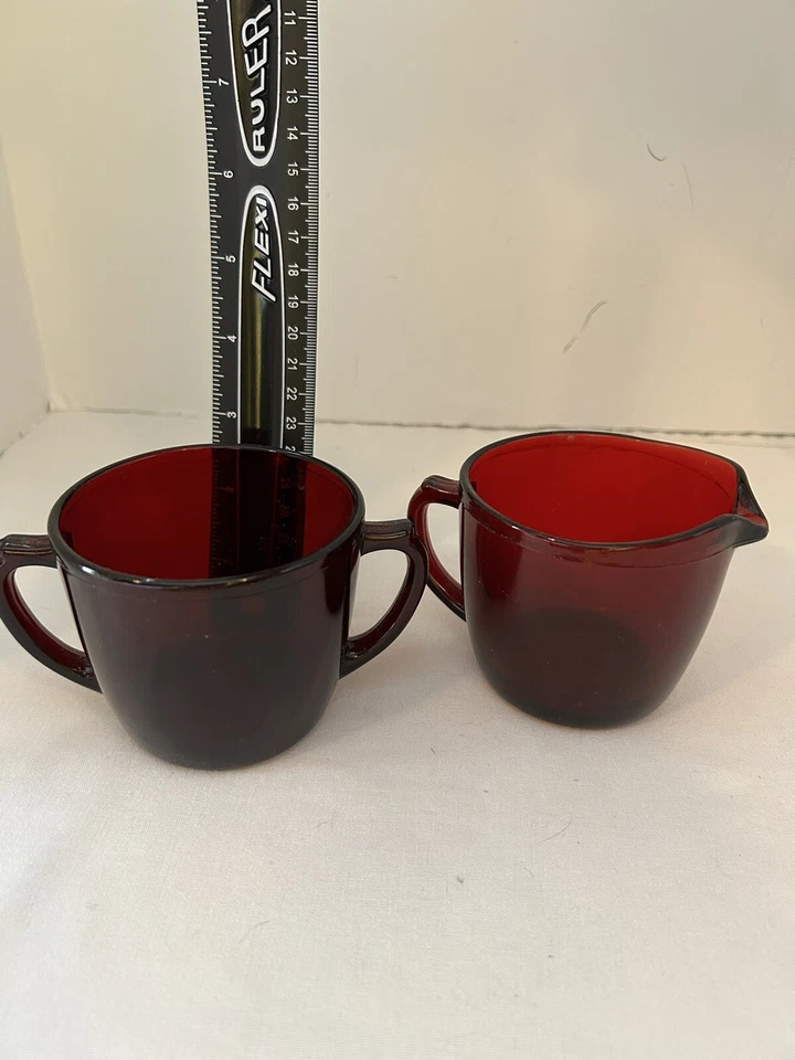 Royal Ruby Glass Creamer & Sugar Bowl Vintage Anchor Hocking - Image 2 of 3