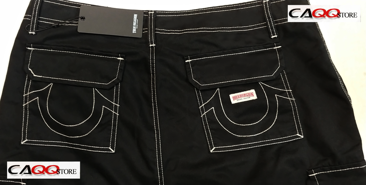 NEW TRUE RELIGION = 34 X 32 = MEN'S JET BLACK CARGO BAGGY