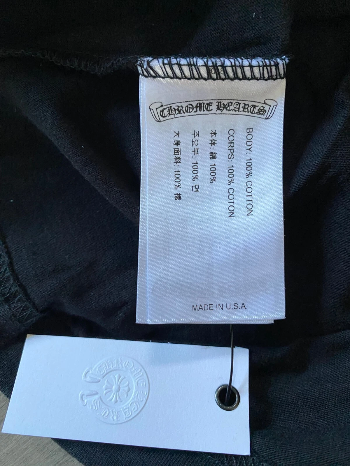 CHROME HEARTS Maglietta girocollo cromato cuori SS tascabile girocollo nera taglia M NUOVA ?✅