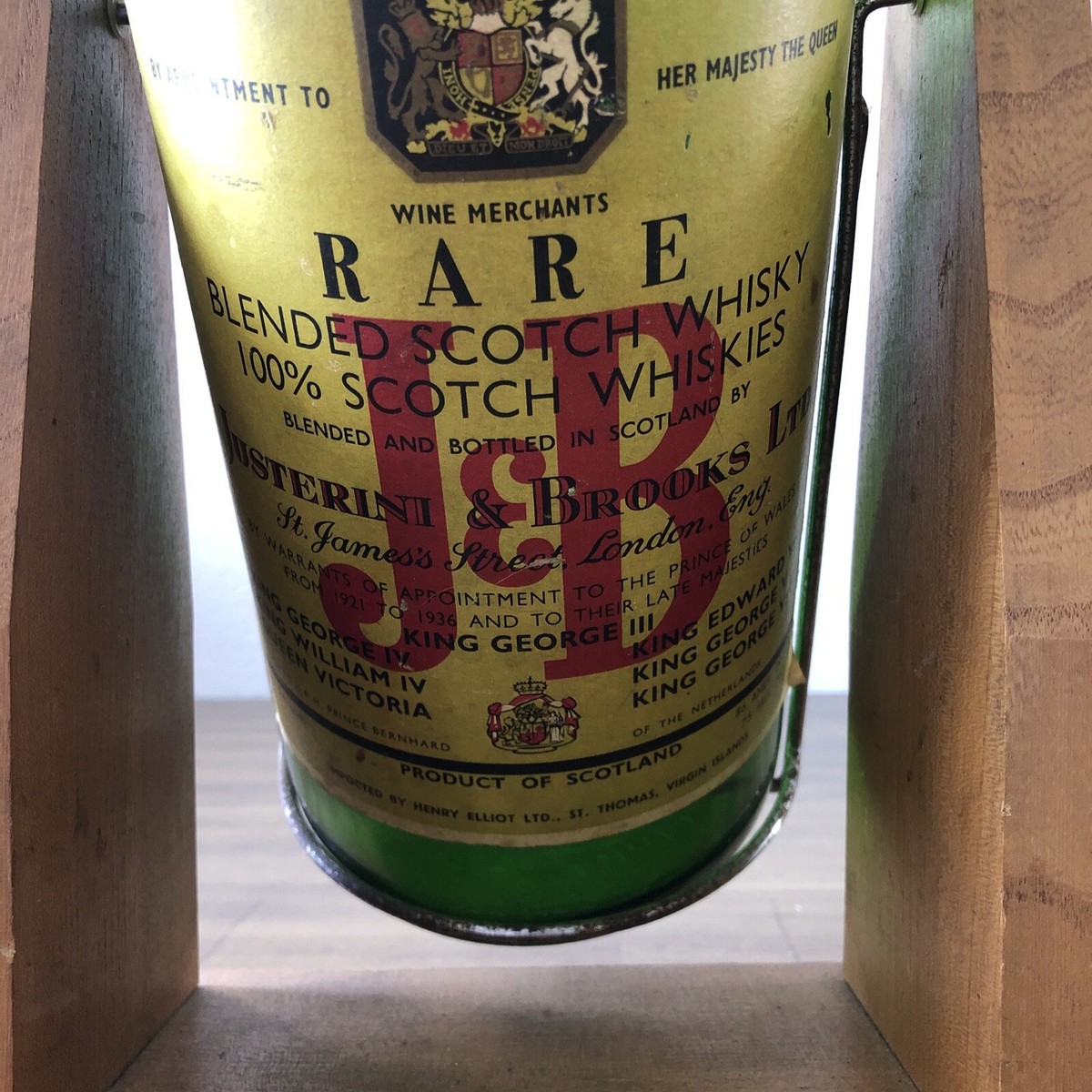 J&B Scotch Whiskey 1 Gallon Glass Display Bottle & rocker