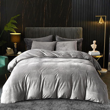 Smoky Gray Velvet Duvet Cover Queen Set - Ultra Soft Luxury 3Pcs