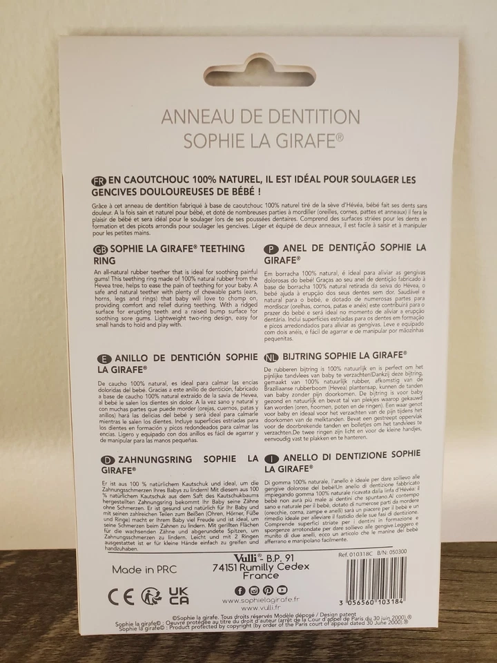 2-PACK Sophie La Girafe - So Pure Natural Rubber Soft Baby Teething Ring France - Image 3 of 3