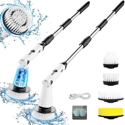 Electric Spin Scrubber with Adjustable Handle Dual Speed Powerful Cleaning Brush