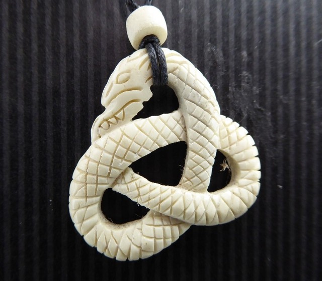 Snake Twisted Triquetra Natural Water Buffalo Bone Adjustable Pendant