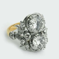 Art Deco Style Round Cut Lab Created Diamond Womens Engagement 925 Silver Ring