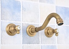 Wall Mounted 3 Hole Kitchen Faucet Bathroom Sink Mixer Tap Antique Brass 2sf528