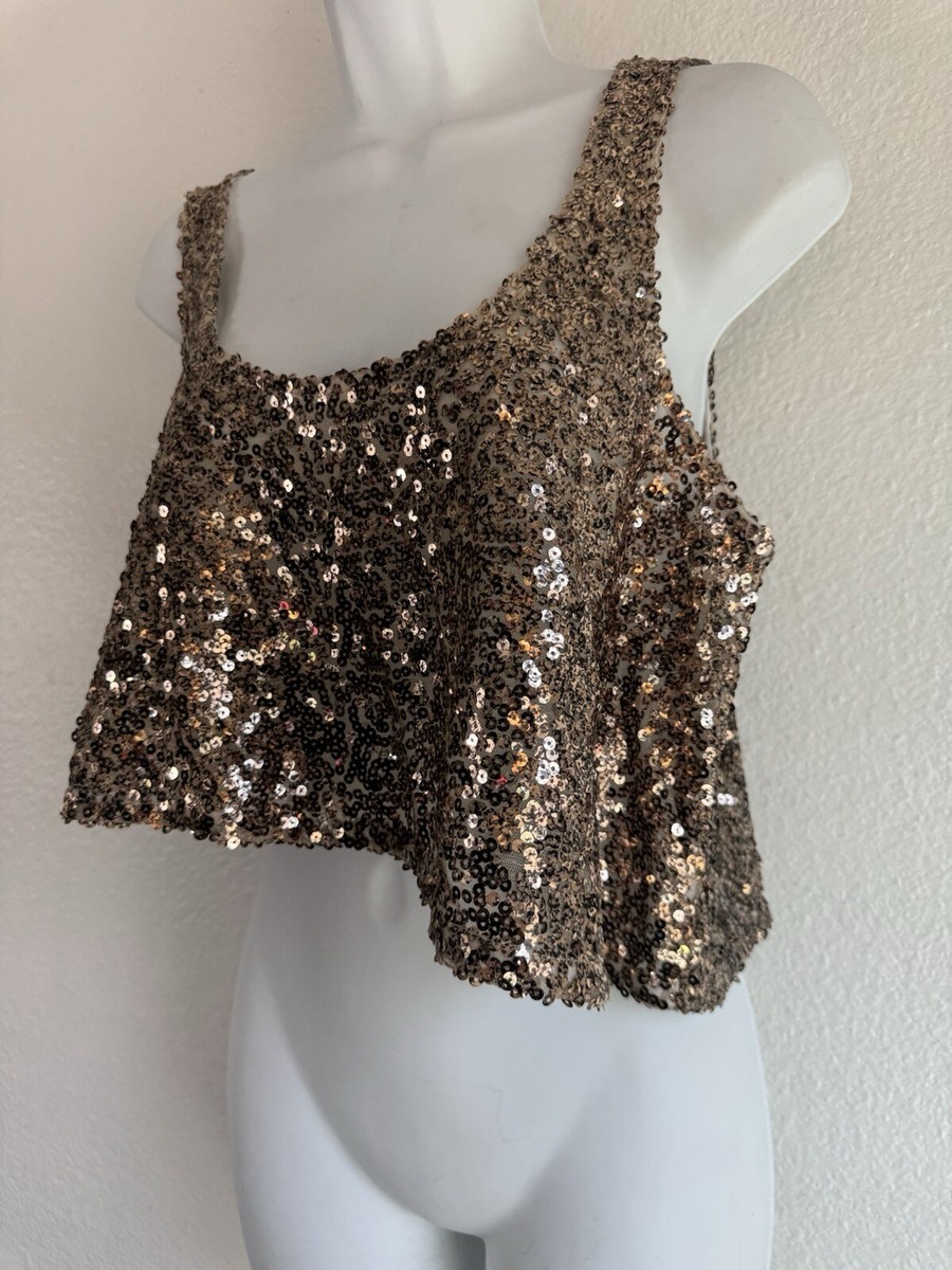 Gold Sequin Sparkly Leggings Forever 21 Gold Brown Sequin Crop Top