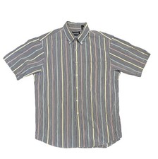Lands End Seersucker Shirt Mens Med 15/15.5 Traditional Fit Color Striped